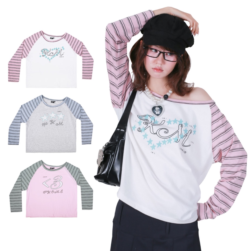 kome.offi เสื้อแขนยาวปาดไหล่โอเวอร์ไซส์ รุ่น yume top