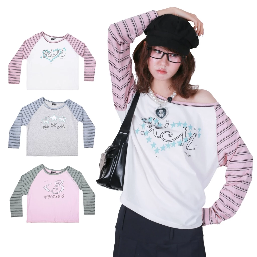 kome.offi เสื้อแขนยาวปาดไหล่โอเวอร์ไซส์ รุ่น yume top