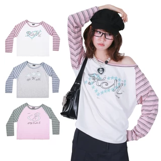 kome.offi เสื้อแขนยาวปาดไหล่โอเวอร์ไซส์ รุ่น yume top