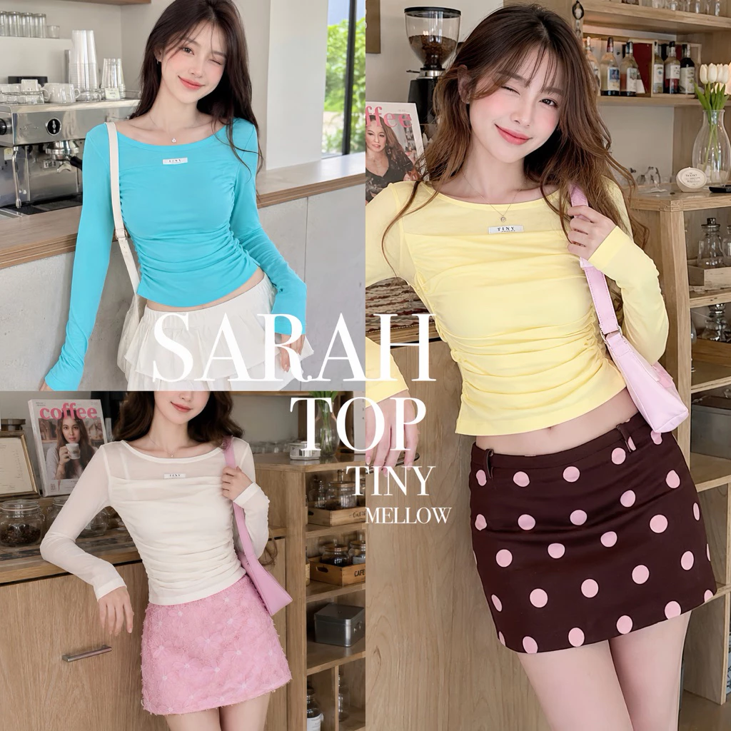SARAH TOP - เสื้อแขนยาว เสื้อยืด ผ้าสลาฟพรีเมียม ผ้ายืดหยุ่นใส่สบาย ติดป้ายโลโก้ - ( ซาร่า )