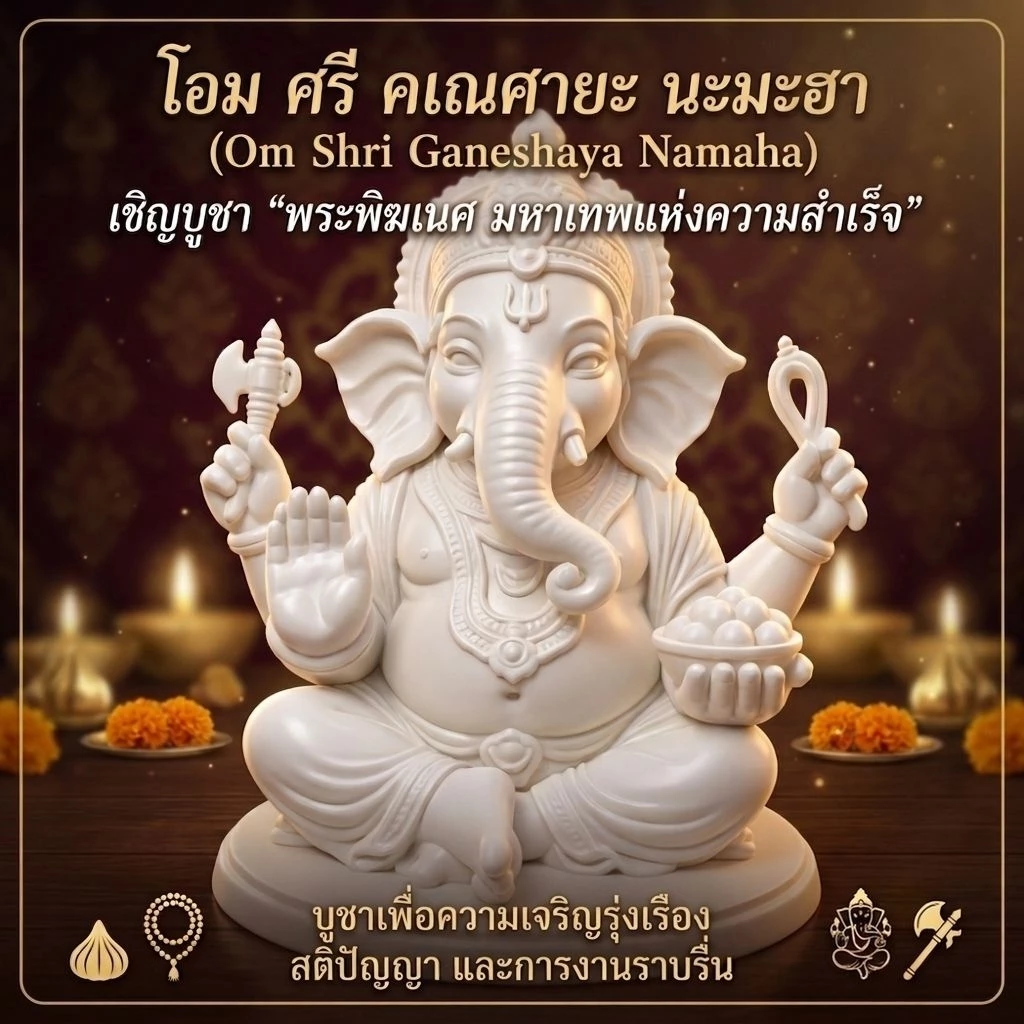 (รุ่นใหม่)องค์พระพิฆเนศ สีขาวงาช้าง ประทานพร ความสำเร็จ โชคลาภ