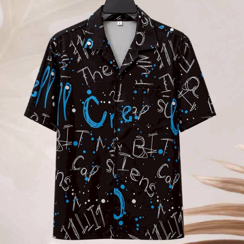 เสื้อเชิ้ตฮาวาย ลายหยดสีอังกฤษ (พื้นสีดำ) ผ้าไหมอิตาลี