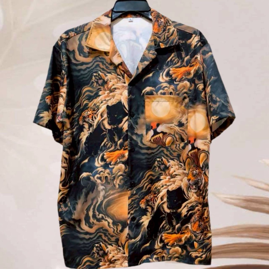 เสื้อเชิ้ตฮาวาย ลายเสือโคร่งเท่ๆ  ผ้าไหมอิตาลี