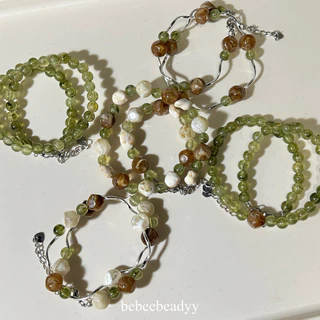 Olive-brown 🫒🥥 สร้อยลูกปัดอะคริลิค โทนสีเขียว-น้ำตาล | สร้อยลูกปัดหินเทียม
