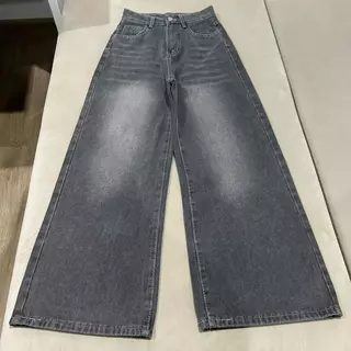 JINJEANS-107 | (XS-6XL) กางเกงยีนส์ทรงกระบอกใหญ่ baggy jeans สีเทาควัน เอวสูง เลือกความยาวได้