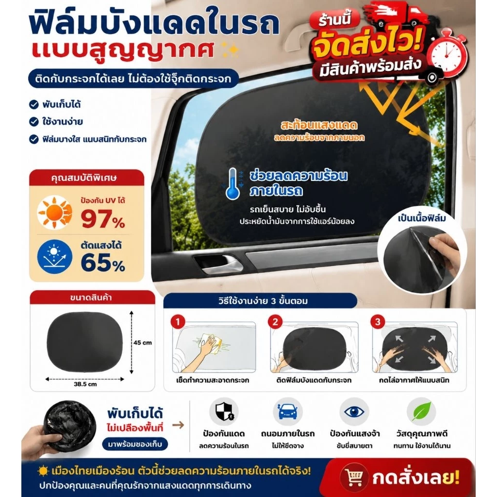 ฟิล์มบังแดดในรถแบบสูญกาศราคาต่อชิ้น