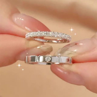 แหวนคู่รัก แหวนปรับขนาดได้ ประดับเพทาย CZ สแตนเลสไทเทเนียม สไตล์เกาหลี มินิมอล เรียบหรู เครื่องประดับแฟชั่น