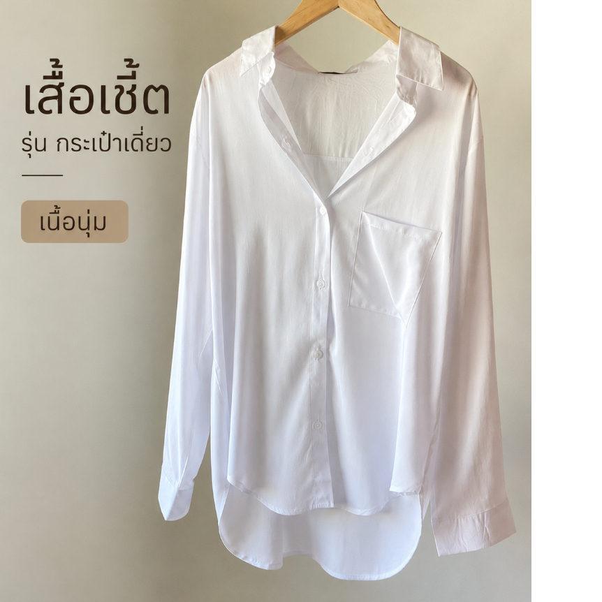 เชิ้ตกระเป๋าเดี่ยวผ้าสปันเนื้อนุ่ม(มี2ขนาด อก40“/อก48”)