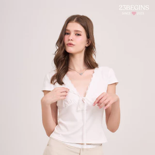 Paulette เสื้อเเขนสั้น ลูกไม้ เชือกลูกไม้ผูกได้ (00117)