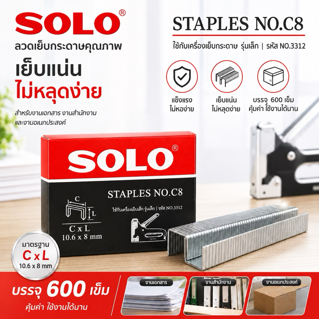 ** ของแท้ 100% ** SOLO ลูกแม็ก (อย่างดี) No.C8 ผลิตจากเหล็กคุณภาพดี ไม่หักหรือบิดงอง่าย