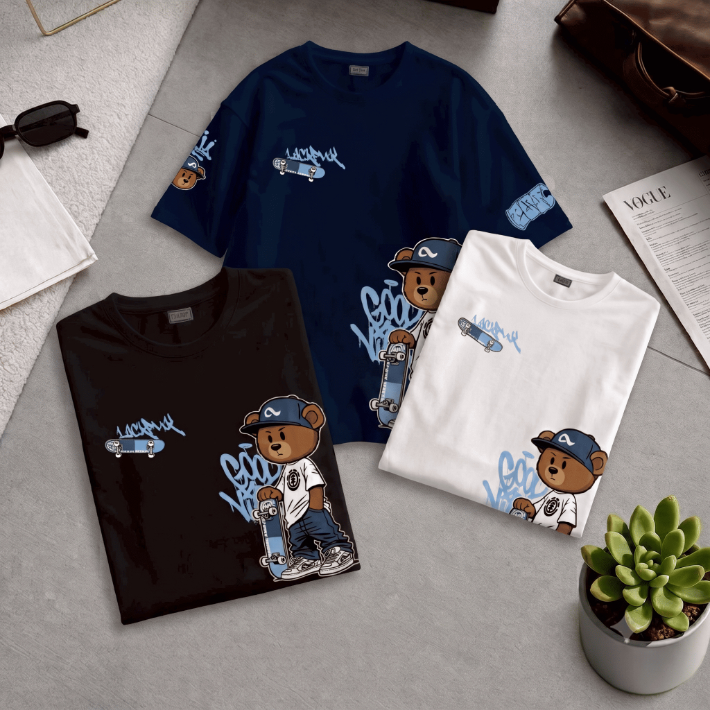 เสื้อยืดลายหมีถือสเก็ตบอร์ด