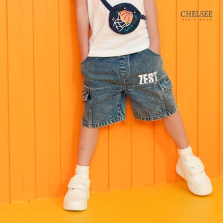 Chelsee กางเกงยีนส์ขาสั้น เอวยางยืด ลายเรียบๆ ผ้ายีนส์เดนิม นิ่ม เด็กผู้ชาย อายุ 1.5-10 ปี เสื้อผ้าเด็กโต รุ่น 128278