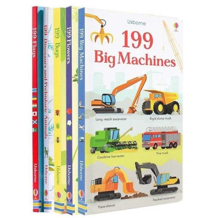 ชุด5เล่ม Usborne 199 หนังสือบอร์ดบุ๊คเด็ก ศัพท์อังกฤษ 199 Big Machines Flags Bugs Flowers Dinosaurs