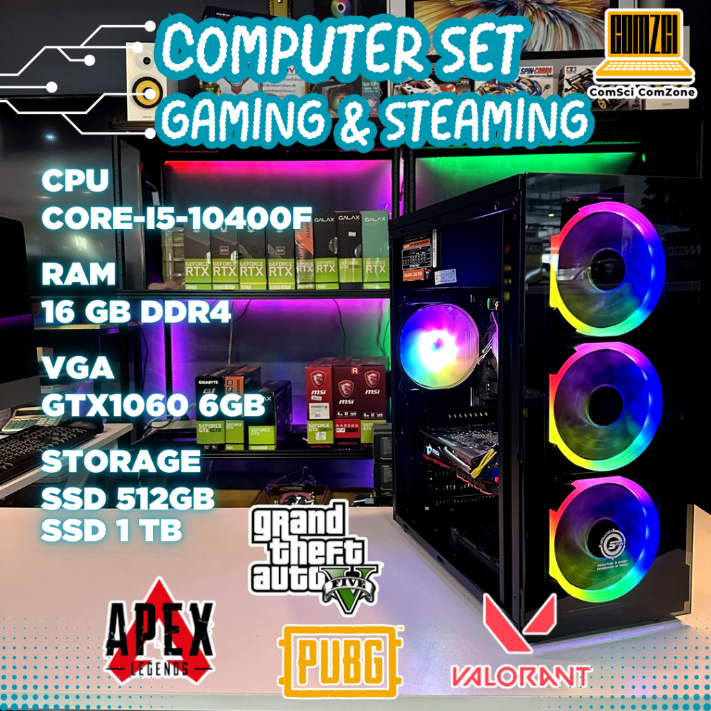 คอมพิวเตอร์ครบชุด Core i5-10400f /Ram 16GB/ SSD 512GB,1TB/ GTX1060 6GB สำหรับไลฟ์สด ตัดต่อกราฟิก เล่นเกมส์-ComSciComZone