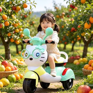 Lookmeebabyproducts รถแบตเตอรี่เด็ก มอไซค์เด็กไฟฟ้า ลายการ์ตูนน่ารัก รถเวสป้าเด็กนั่งอุปกรณ์ครบ ขนาด1มอเตอร์