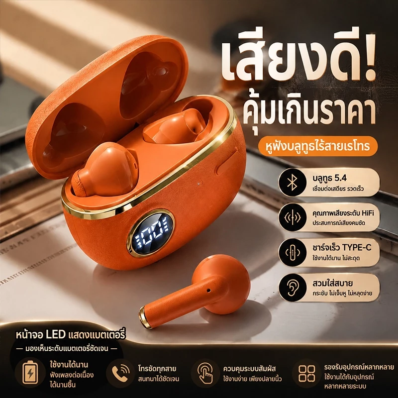 หูฟังบลูทูธไร้สายดีไซน์วินเทจ เสียงคุณภาพระดับแผ่นเสียง ตัดเสียงรบกวน แบตยาว เหมาะออกกำลังกาย ใช้ได้ทั้งชายและหญิง