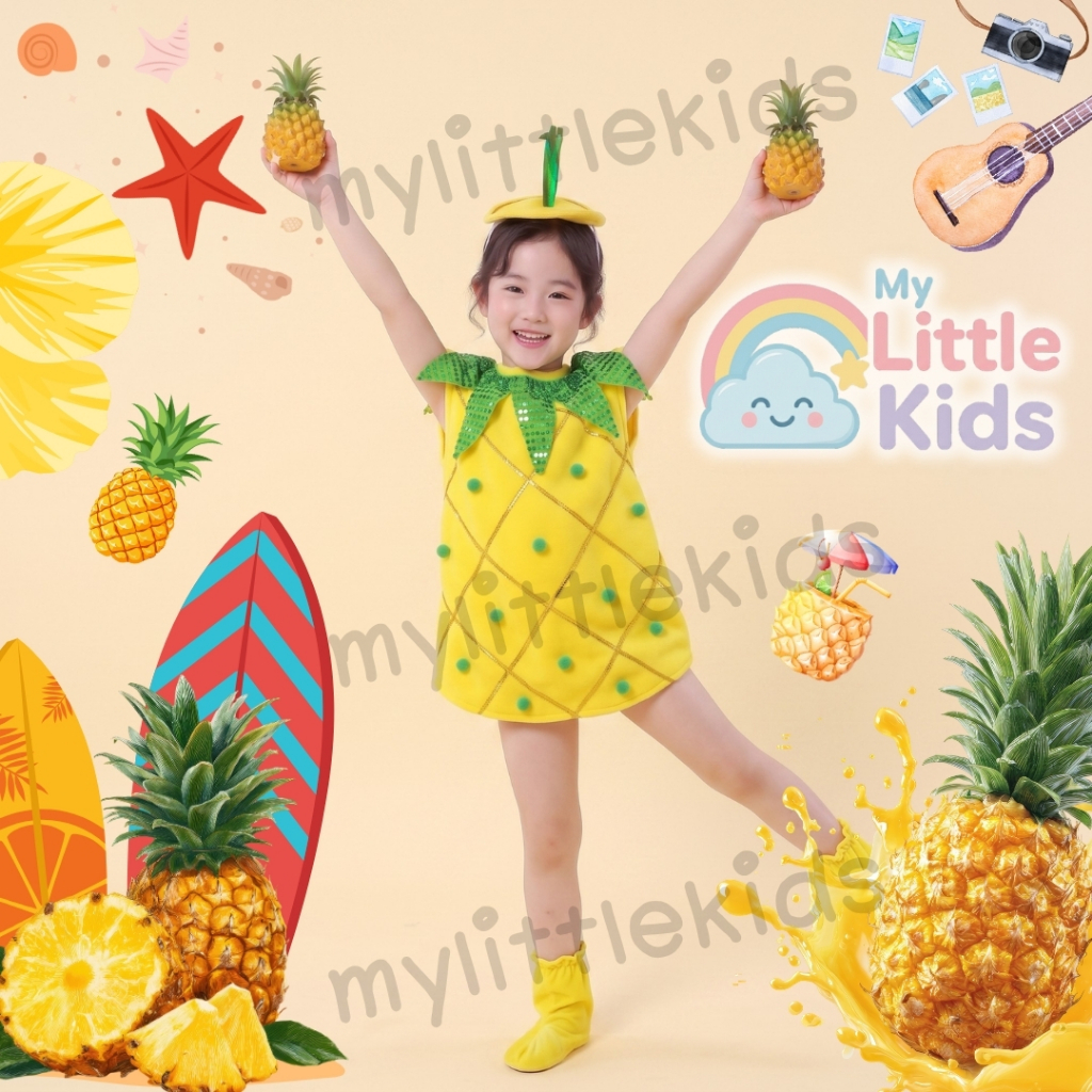 ผ้ากำมะหยี่ นุ่มมาก ชุดสับปะรดเด็ก แฟนซีผลไม้ Pineapple Kid Costume ชุดแสดงละครเวที งานโรงเรียน กีฬาสี คอสเพลย์ น่ารัก