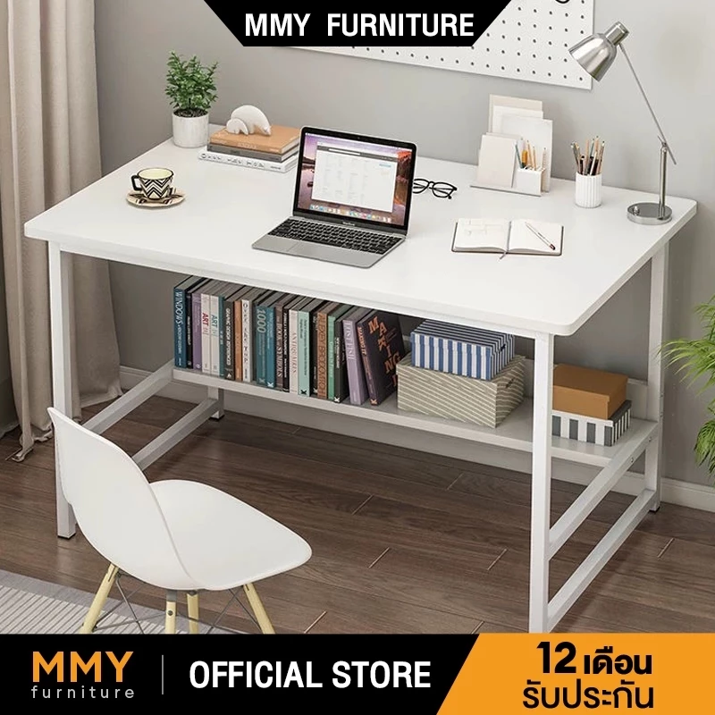 MMY โต๊ะทำงาน ขาเหล็กหนา 120/100/80CM โต๊ะคอม 2ชั้น Computer Desk การออกแบบที่เรียบง่าย ประหยัดพื้นที่