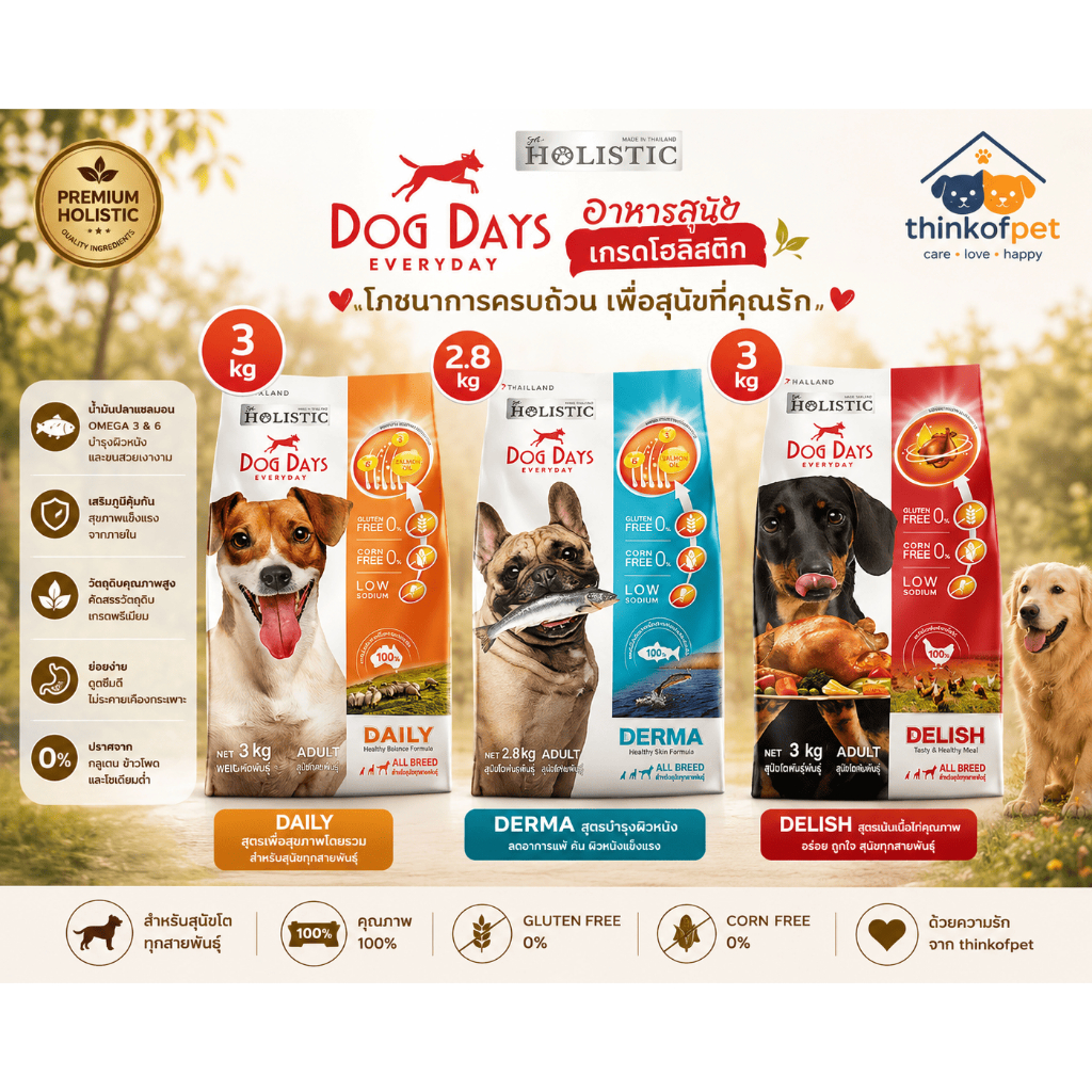 Dog days ด็อกเดย์ อาหารสุนัขเม็ด สูตรสุนัขโต กลูเตนฟรี ขนาด 2.8-3 กิโลกรัม