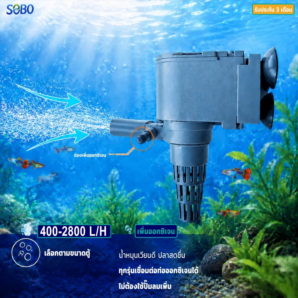 ปั๊มน้ำตู้ปลา SOBO WP-1050/1150/1250/1650/2550 เงียบ ประหยัดไฟ thumbnail 6