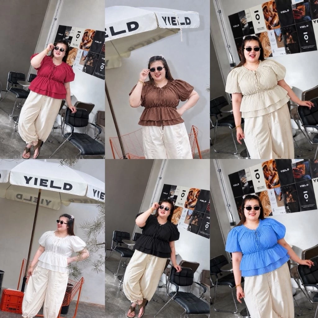 (T23)เสื้อเดี่ยวสาวอวบผ้าด๊อบบี้ แต่งชายระบาย 2 ชั้น สุดน่ารัก