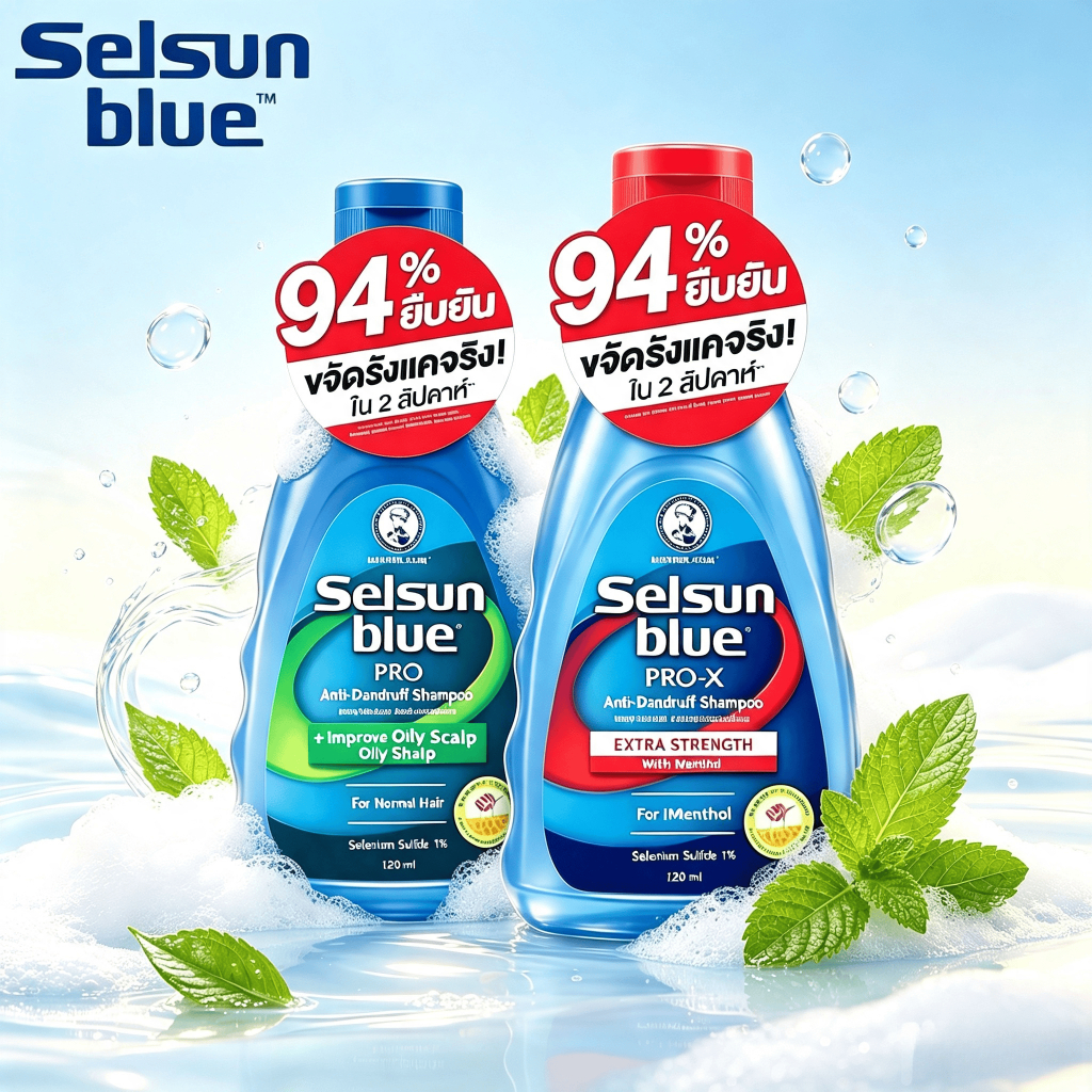🧴แชมพู Selsun Blue Pro X สูตร Extra Strength ขจัดรังแค 120 ml. บำรุงหนังศีรษะ ลดความมัน แชมพูใช้ทุกวัน