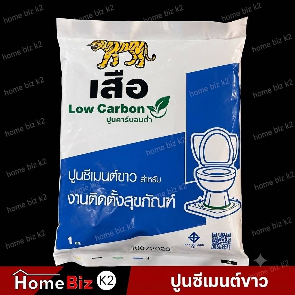 ปูนซีเมนต์ขาวตราเสือ สำหรับติดตั้งสุขภัณฑ์ ยาแนวกระเบื้อง บล็อกแก้ว ขนาด 1 กิโลกรัม