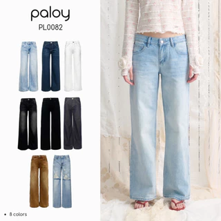 [Best Seller] Paloy - PL0082 กางเกงยีนส์เอวต่ำ ขากระบอกกลาง แต่งเฟด