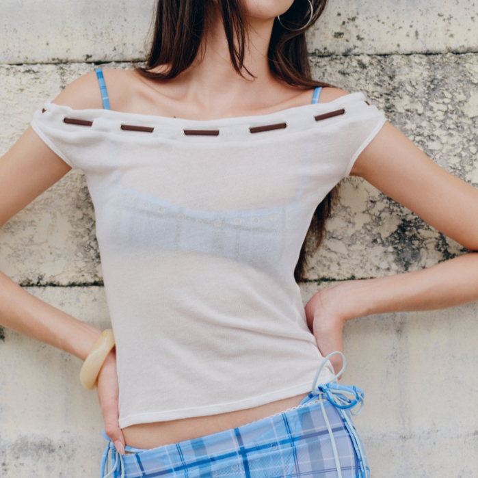 **พร้อมส่ง** summer locker x piccoro เสื้อปาดไหล่ผ้าบาง Summer Fling Top
