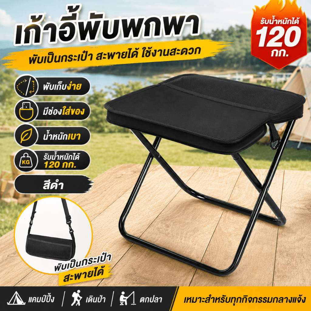 เก้าอี้ปิคนิค เก้าอี้พับ 2IN1เก้าอี้พับกลางแจ้ง เบามาก พกพาได้ พับ เก็บใส่ถุง เดินป่า มี ตกปลา