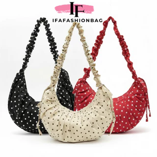 (มีส่งด่วน) ifashionbag(IF2448) พร้อมส่ง 5 สี กระเป๋าลายpolkadot ทรงเกี้ยว ปรับสายย่นสะพายข้าง สะพายไหล่