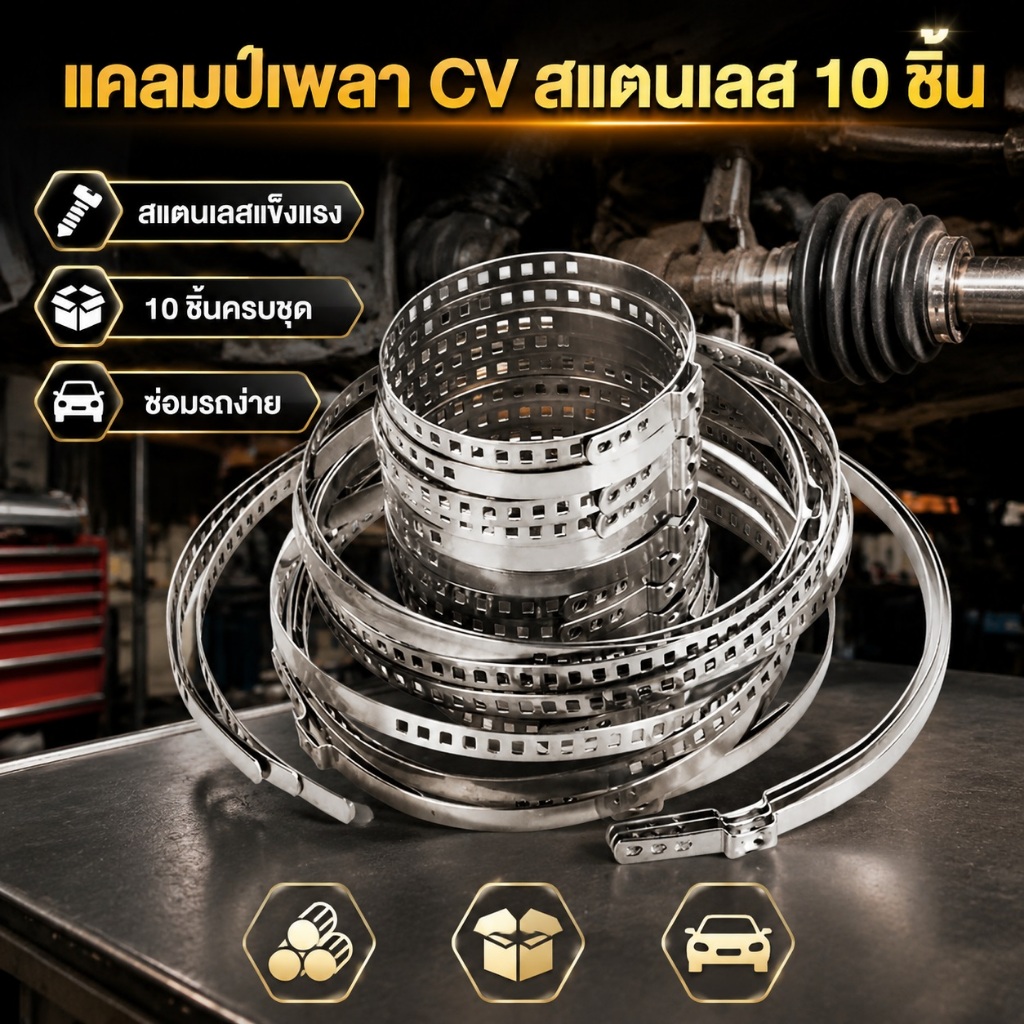 10 ชิ้น ปรับ CV BOOT Joint CLAMP สแตนเลส 2 ขนาด Universal Drive SHAFT CV BOOT CRIMP CLAMP