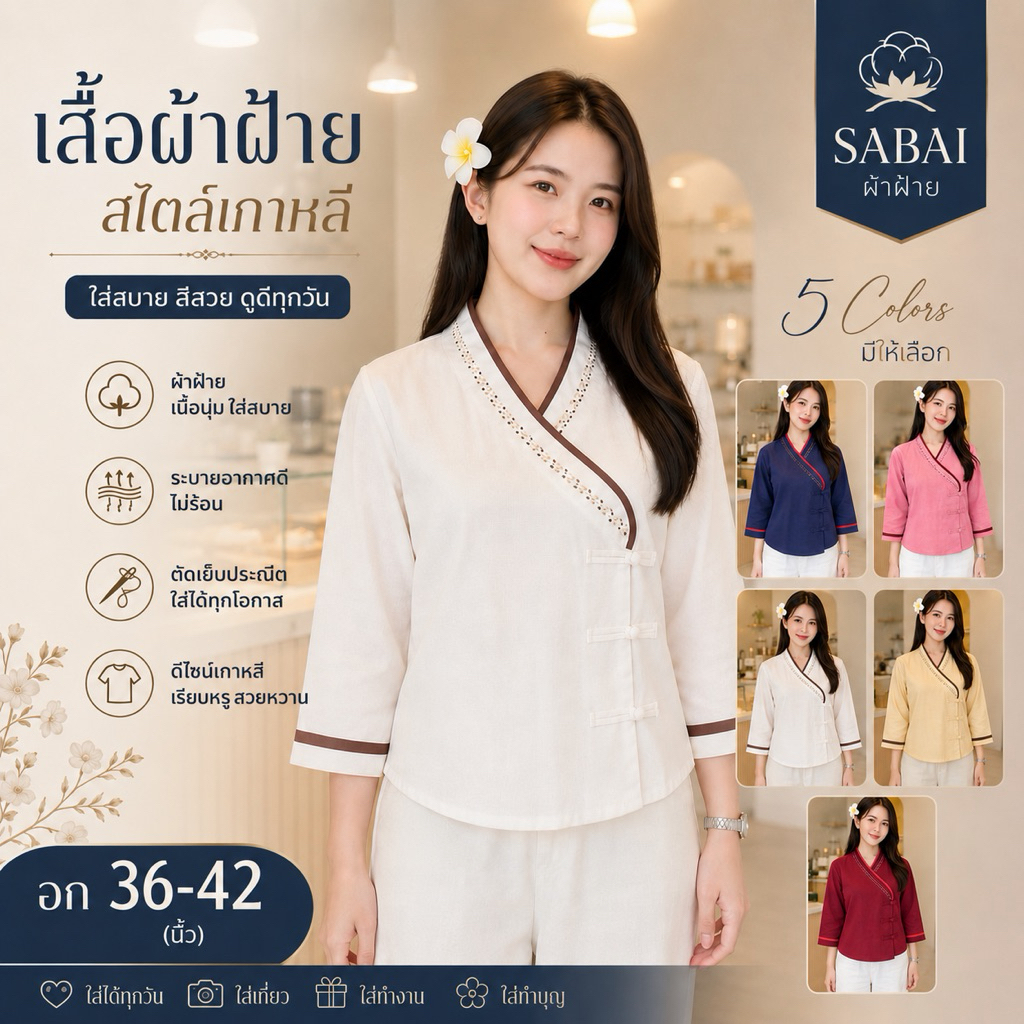 เสื้อเจ้านาง ผ้าฝ้ายชินไม ปักดอก ผ้าสวย อยู่ทรง ใส่สบาย