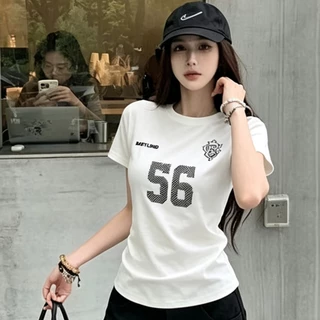 COD พร้อมส่ง เสื้อยืดฤดูร้อนผู้หญิง สีดำรุ่นเบสิค แขนตรงเข้ารูป สไตล์สาวแซ่บอเมริกัน ใส่ได้ทุกลุค