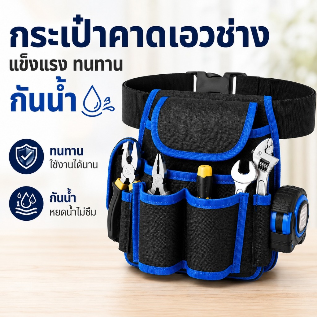 กระเป๋าเครื่องมือช่าง เข็มขัดพกพา ผ้าไนลอน กันน้ำ 8 ช่อง 23x23cm Tool Bag