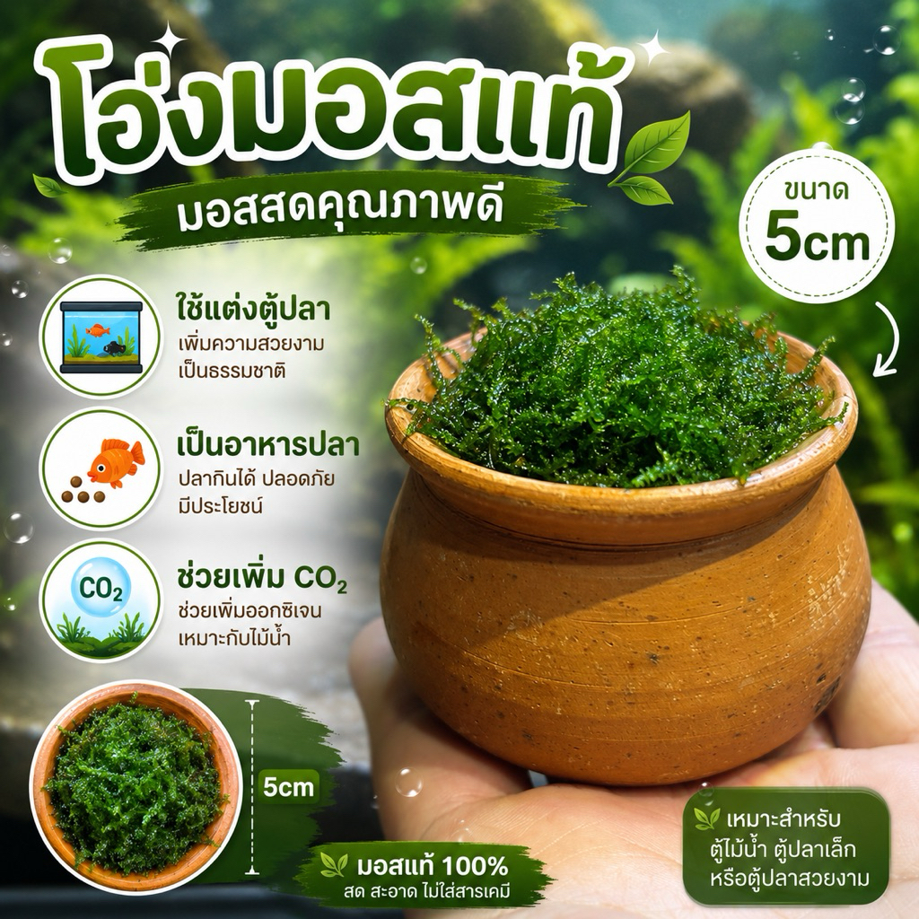 โอ่งมอสแผ่น 5cm แต่งตู้ปลา