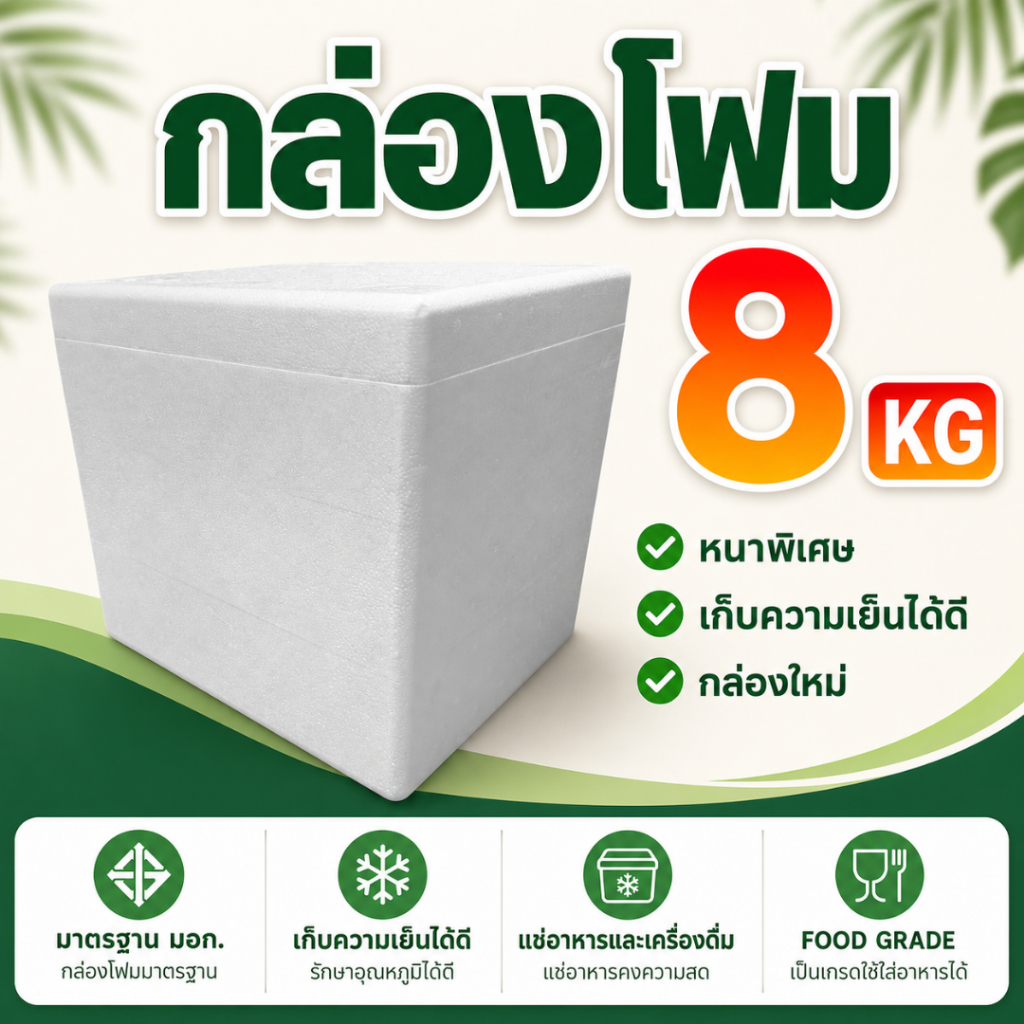 กล่องโฟม 8 กิโลกรัม (29x34x31cm) หนาพิเศษ กล่องโฟมเก็บความเย็น ลังโฟม