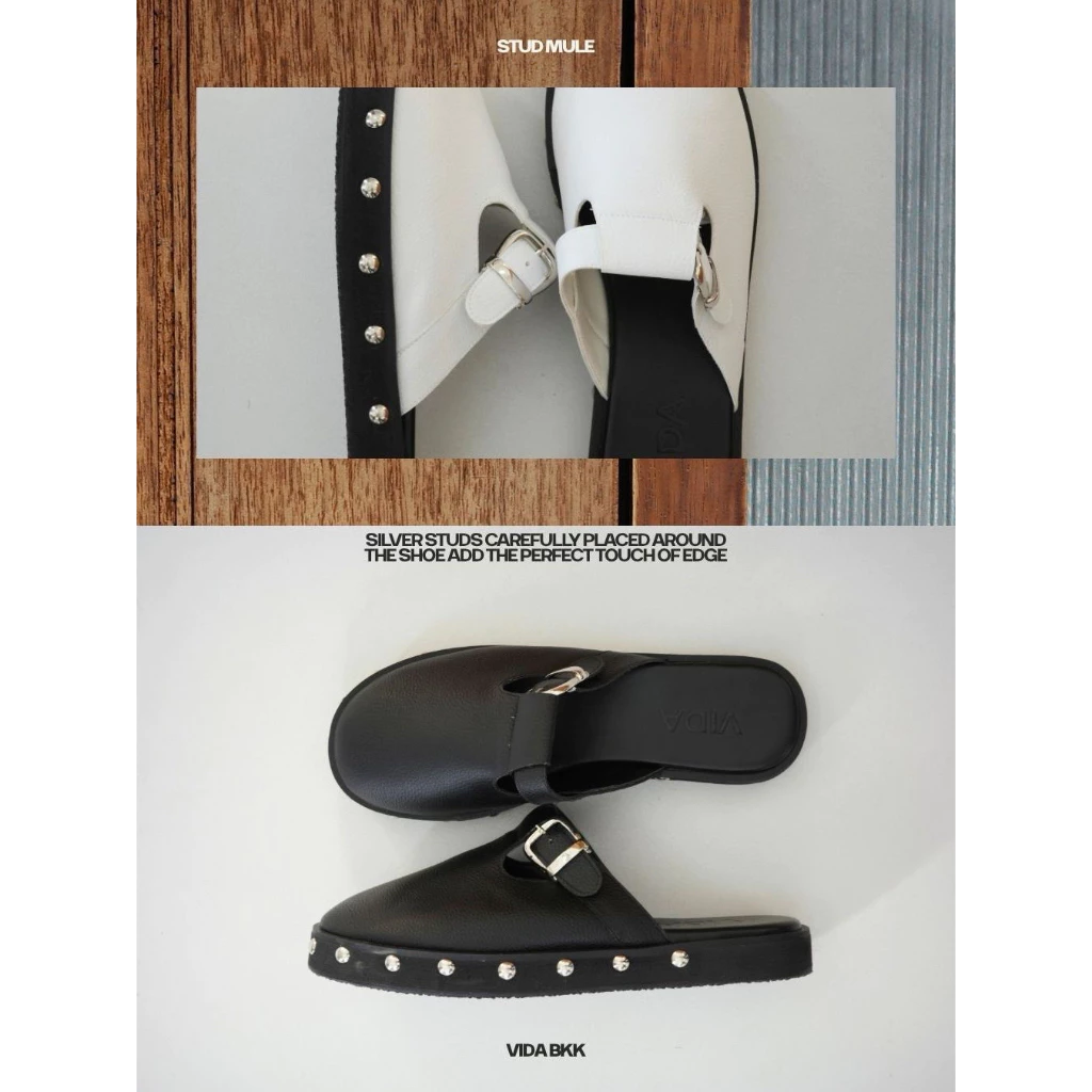 Vida - Stud Mule รองเท้าเปิดส้น ใส่ได้ทั้งชายและหญิง ดีเทลหมุดสีเงินรอบรองเท้า