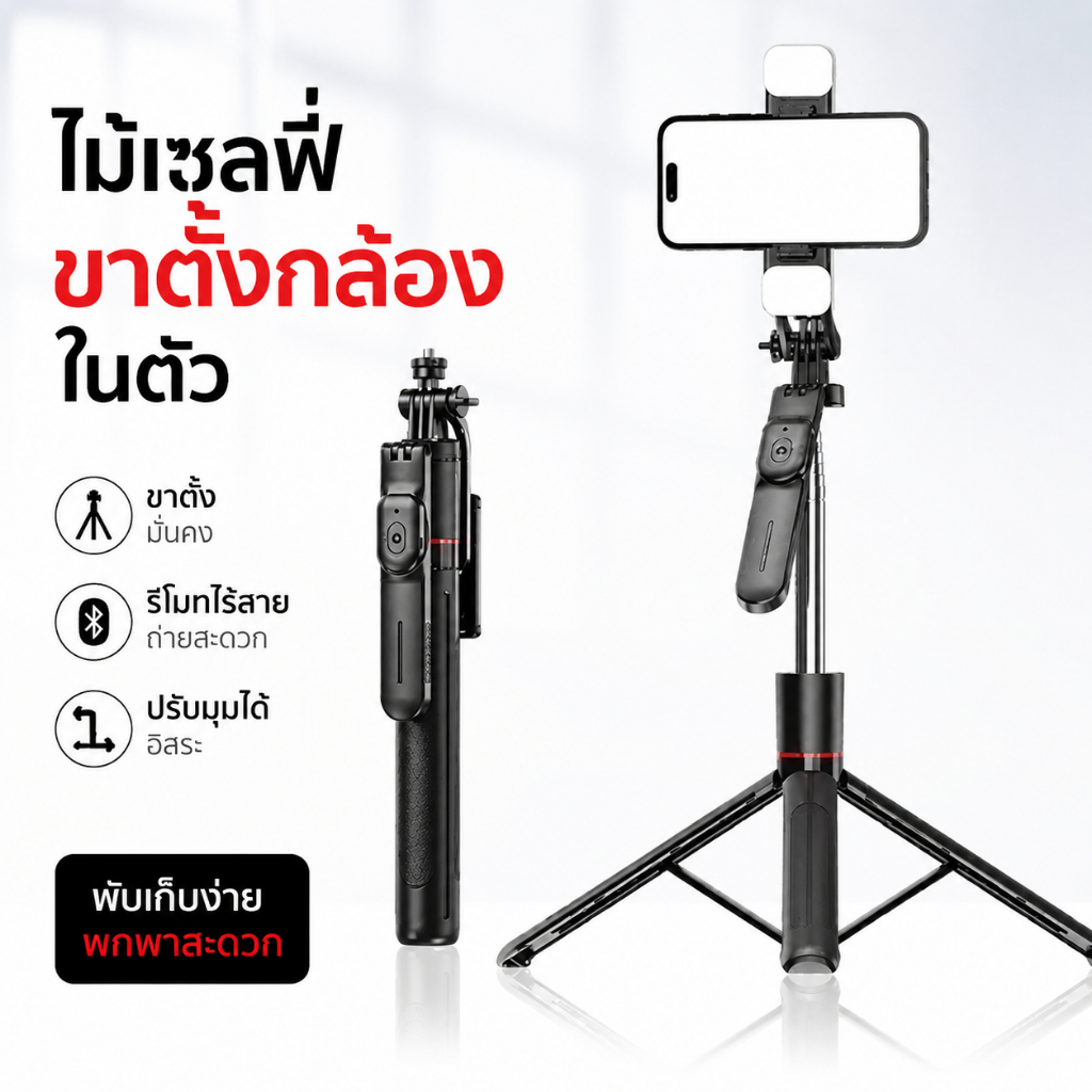 มาใหม่ Selfie Stick ไม้เซลฟี่ ยืดได้ถึง 1.7 เมตร ขาตั้งกล้องไม้เซลฟี่ไร้สาย มีรีโมทเชื่อมต่อผ่านบลูทูธ