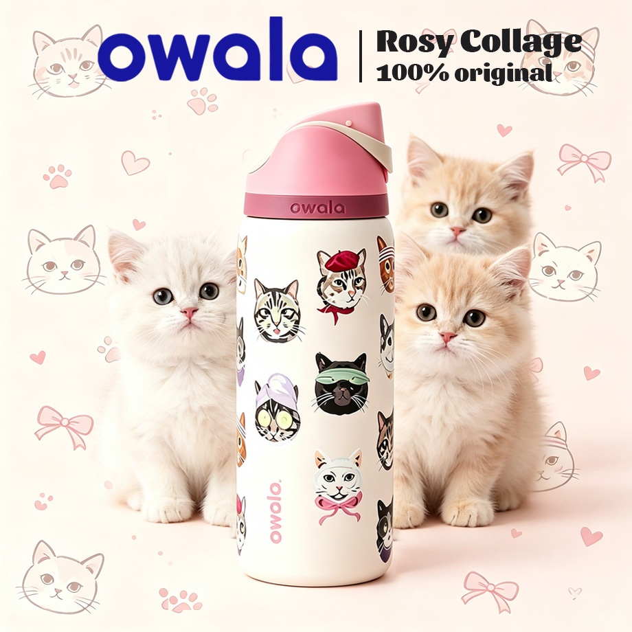 🔥แท้100% Owala UO Exclusive Cat Collage 32oz ขวดน้ำสแตนเลสรุ่นลิมิเต็ด พร้อมส่ง ดีไซน์ลายแมว