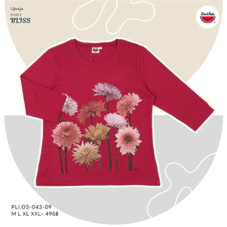 เสื้อแตงโม (SUIKA) - เสื้อยืดคอกลม แขนสามส่วน พิมพ์ลายดอกไม้ แขนสามส่วน (PLI.O3-332 192 285 043 216 )