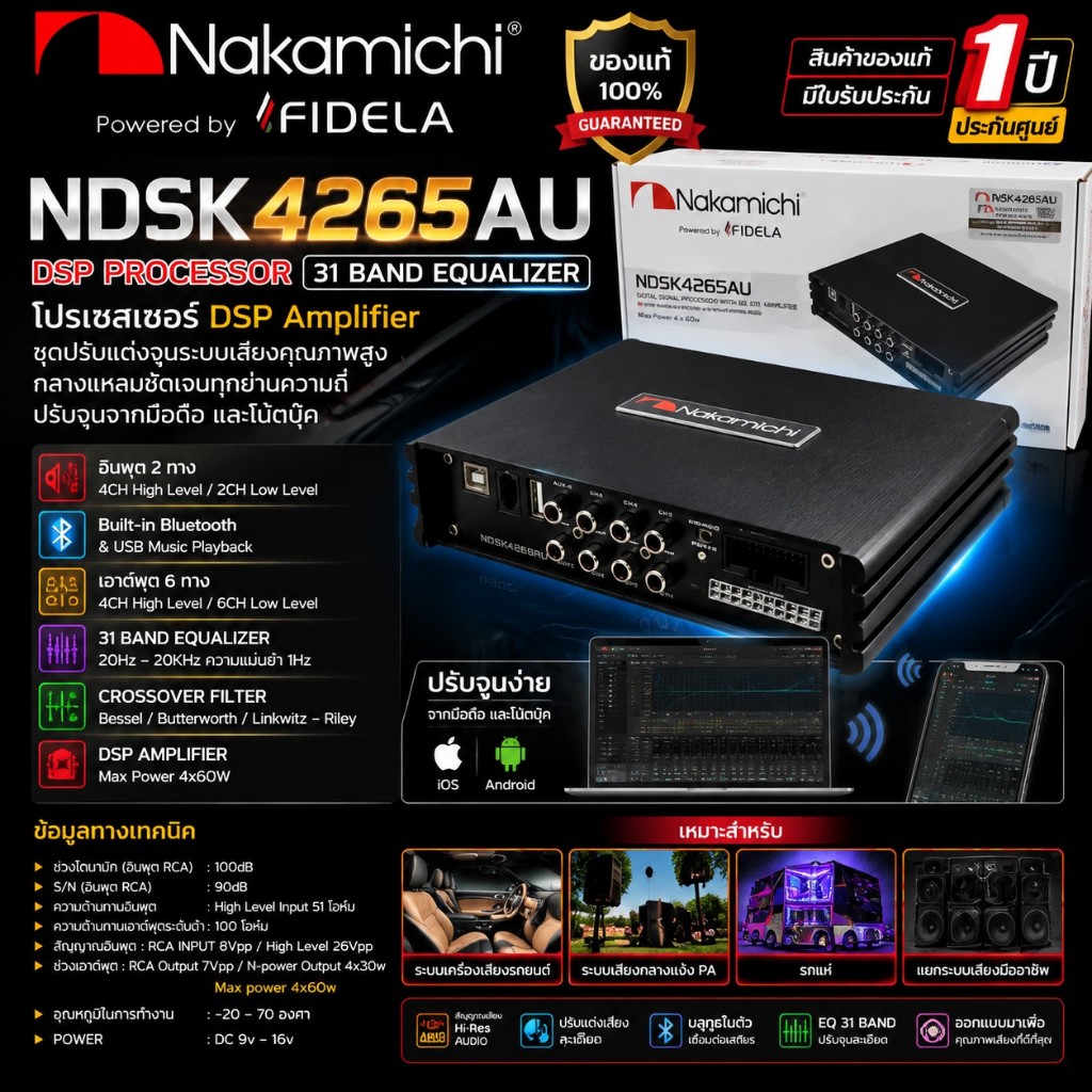 🎵 อัปเกรดเสียงรถให้คมชัดทุกมิติ! 🎵 NAKAMICHI NDSK4265AU DSP Processor Amplifier ของแท้ 100% พร้อมใบร
