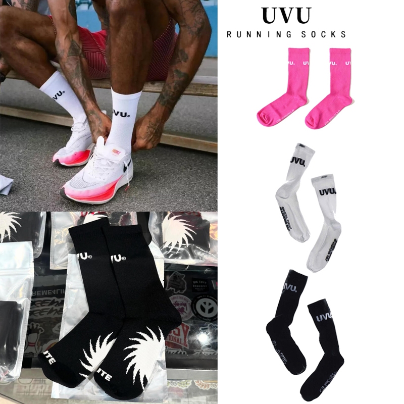 พร้อมส่ง!! UVU Running Sock (Black/White)Training Socks ถุงเท้าสูง unisex ไซส์ S/M L/XL