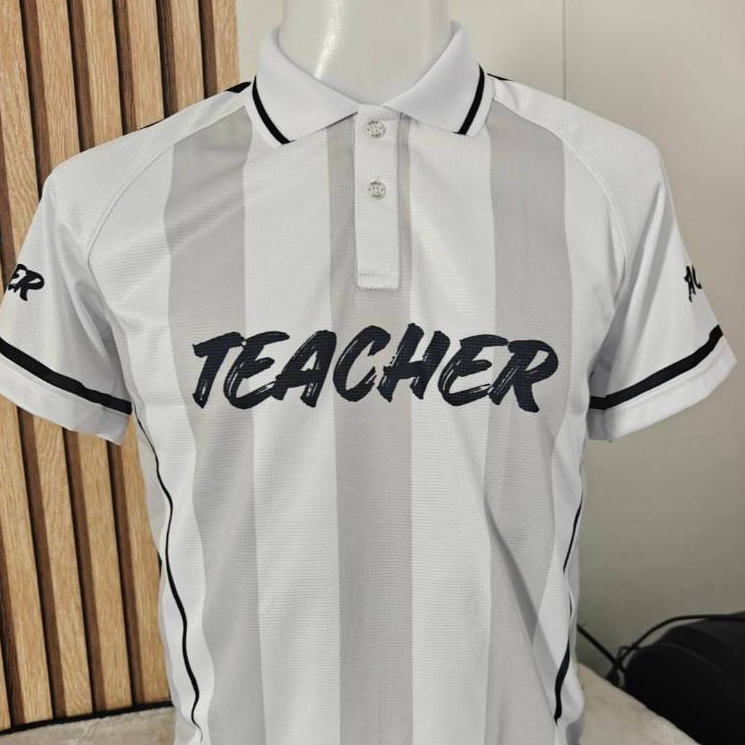พร้อมส่งเสื้อโปโลกีฬาteacherสีขาว -ผ้าไมโครพูม่าใส่สบาย