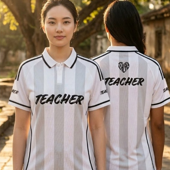 พร้อมส่งเสื้อโปโลกีฬาteacherสีขาว -ผ้าไมโครพูม่าใส่สบาย รูปที่ 6