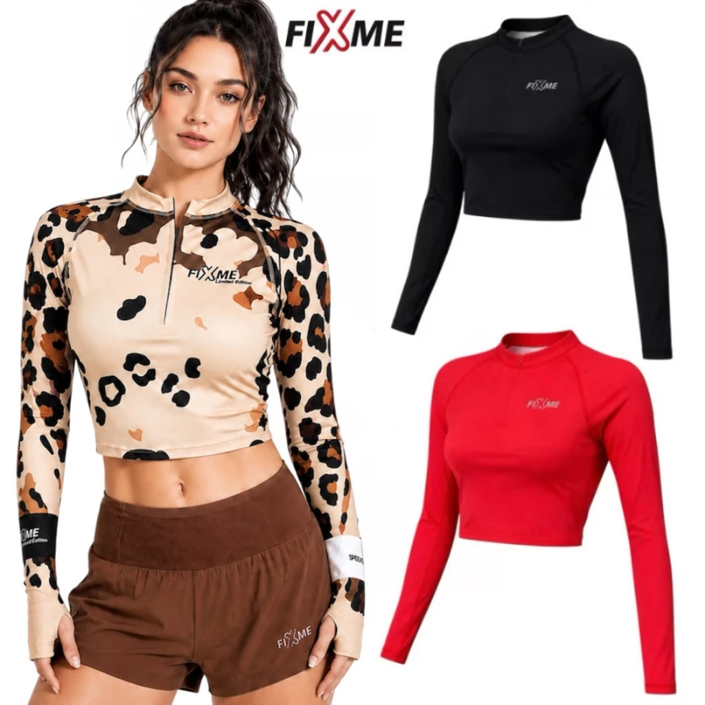 เสื้อวิ่งเอวลอย ซิปหน้า กันUV 99% FIXMESPORT