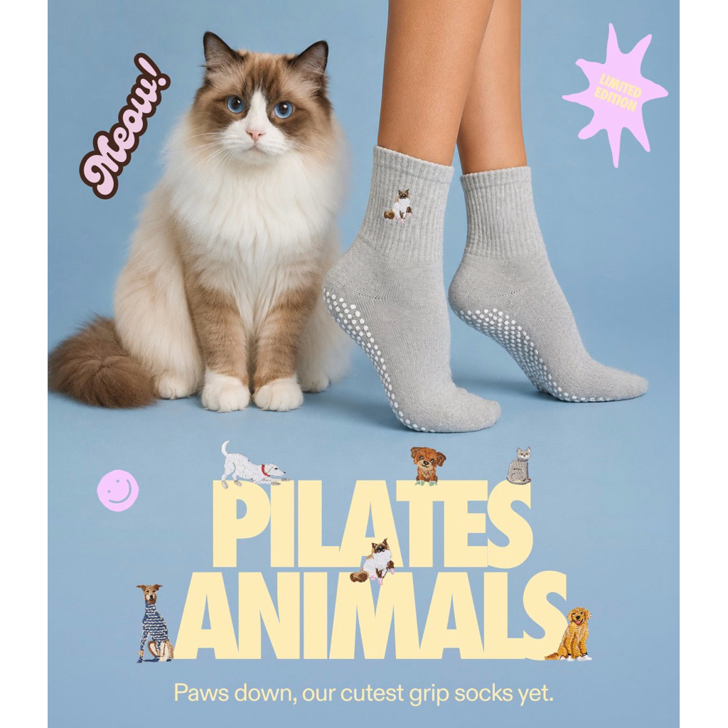 ถุงเท้าพิลาทิส MoveActive - Crew Grip Socks - Pilates Animals