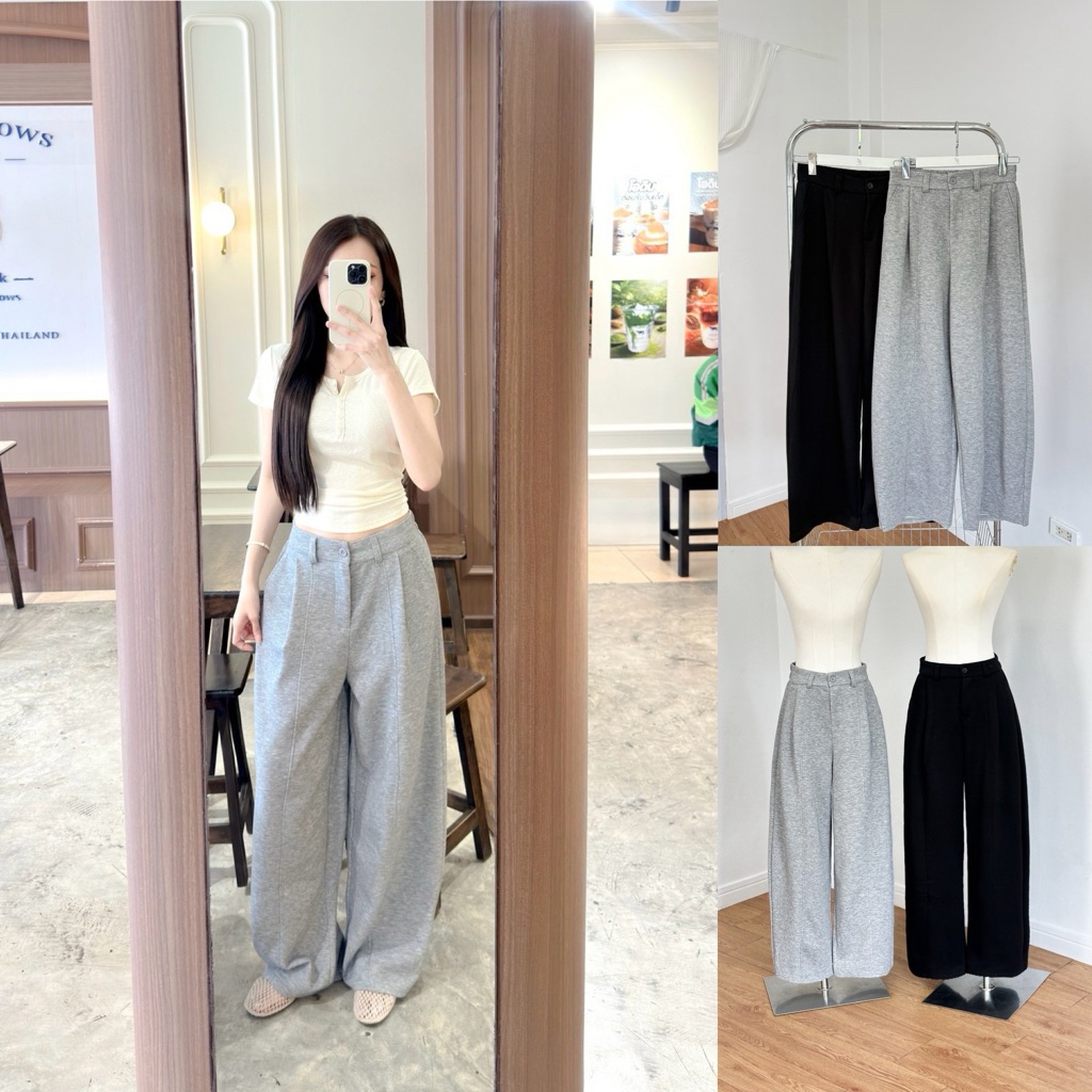 HANABRAND : Flomy Pants ( โฟมี่ )กางเกงทรงขากว้างเอวสูง รุ่นนี้มีกระเป๋าข้างด้วย
