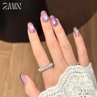 เข้ามาแบบใหม่ พร้อมส่งไทย เล็บปลอมสําเร็จรูป ทำด้วยมือ 10 ชิ้น/กล่อง Hologram ม่วง ฟ้า ชมพู สุดหรู แฮนด์เมด100%