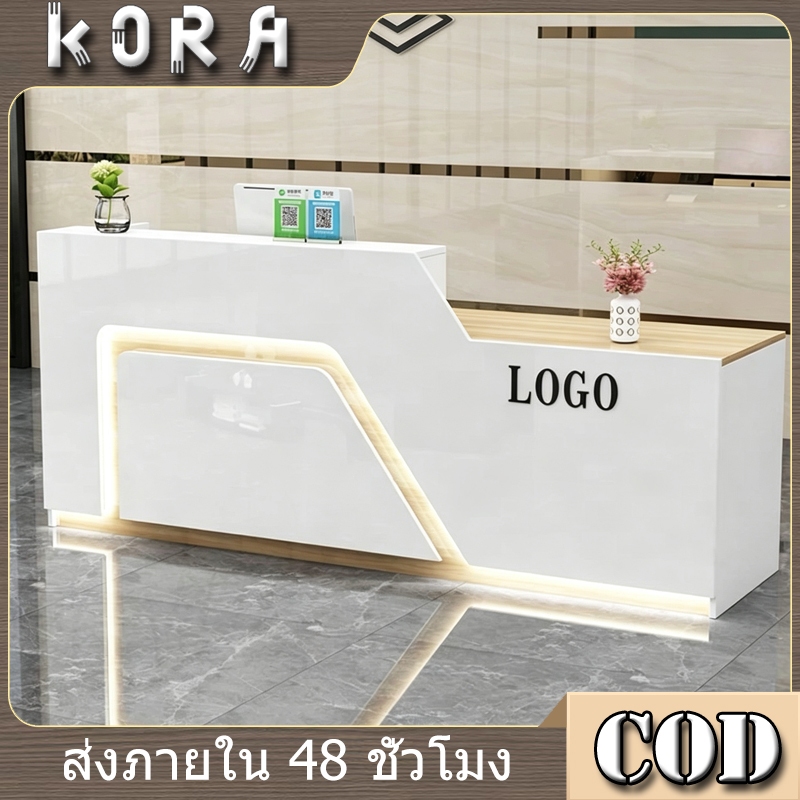 Kora Furniture【พร้อมส่ง】โต๊ะแคชเชียร์ เคาน์เตอร์ต้อนรับ Counter Bar สีไม้ ขนาดใหญ่ 180ซม./240ซม. D